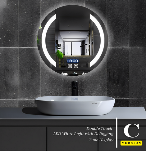 SMART MIRROR In-light Round Cut | LED lights with Defogging, and Time Display