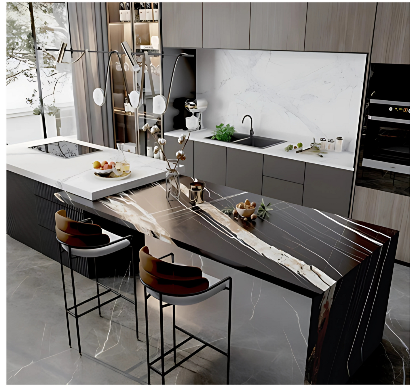 Full Body Sintered Stone Slab - " MT1016MF COARSE GRAIN LANUENT BLACK GOLD" Black Gold
