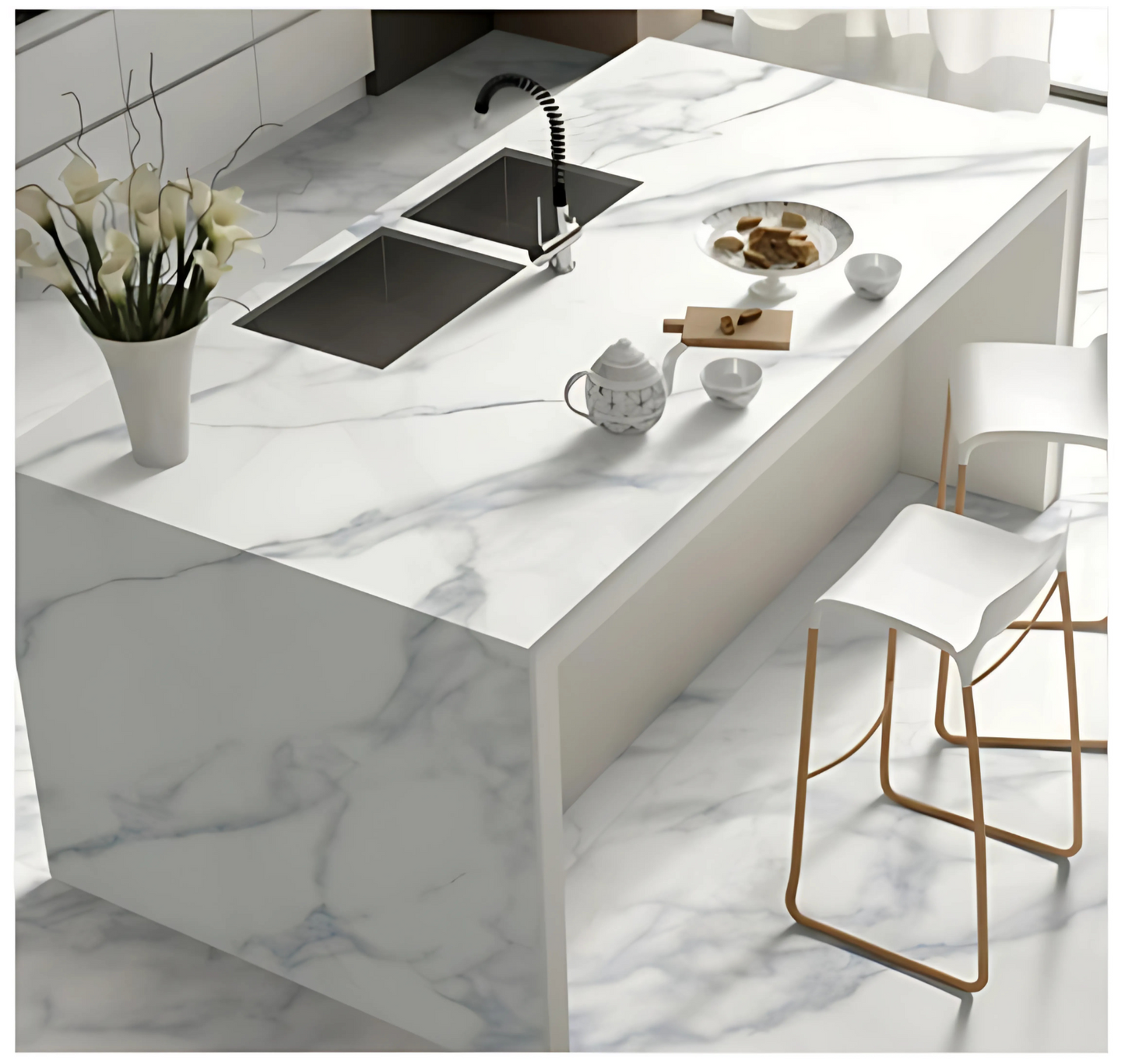 Full Body Sintered Stone Slab - " MT1017MF SNOW FLAKE WHITE" White Gray