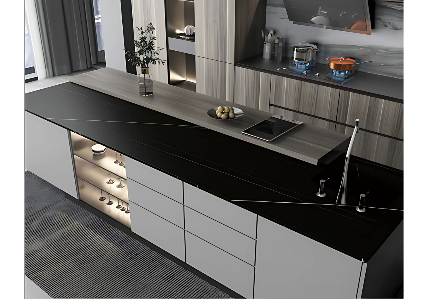 Normal Sintered Stone Slab - "Straight Black & White Roots" Stone Pattern